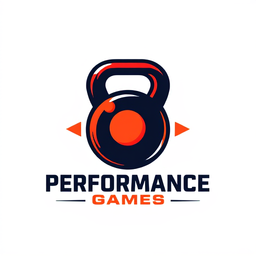 Professional logo design. I'm looking to design a modern logo for my Cross Fit shop. The theme should be strong and impactful with vibrant tones. Please include a custom kettlebell icon and a clean sans-serif font for the text.name is Performance Games.