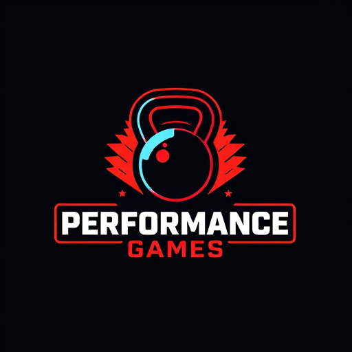 Professional logo design. I'm looking to design a modern logo for my Cross Fit shop. The theme should be strong and impactful with vibrant tones. Please include a custom kettlebell icon and a clean sans-serif font for the text.name is Performance Games.