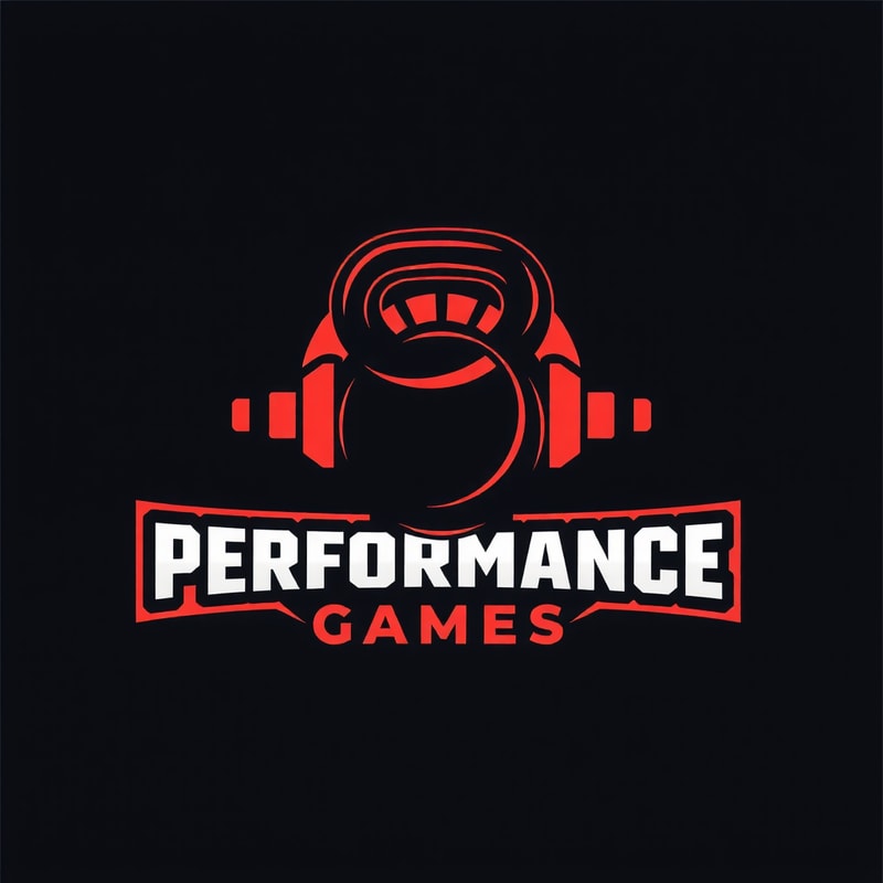 I'm looking to design a modern logo for my Cross Fit shop. The theme should be strong and impactful with vibrant tones. Please include a custom kettlebell icon and a clean sans-serif font for the text.name is Performance Games.