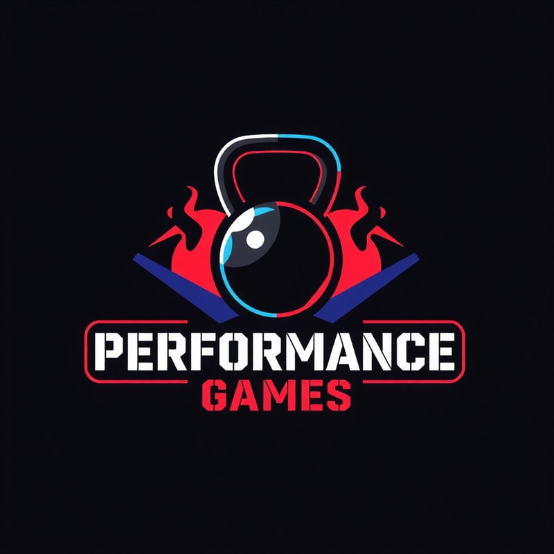 I'm looking to design a modern logo for my Cross Fit shop. The theme should be strong and impactful with vibrant tones. Please include a custom kettlebell icon and a clean sans-serif font for the text.name is Performance Games.