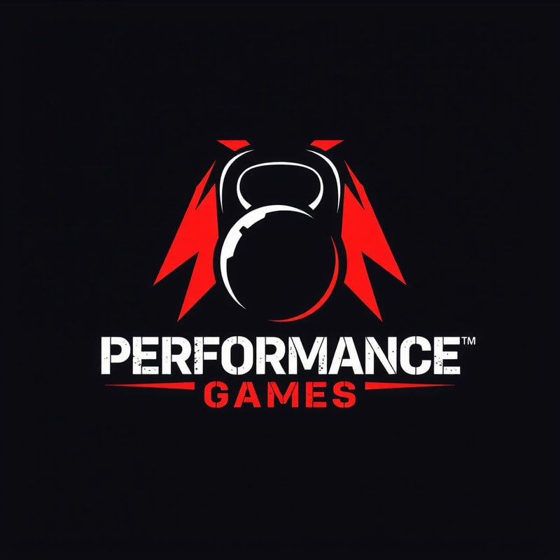 I'm looking to design a modern logo for my Cross Fit shop. The theme should be strong and impactful with vibrant tones. Please include a custom kettlebell icon and a clean sans-serif font for the text.name is Performance Games.