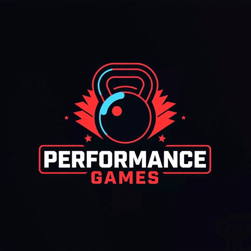 I'm looking to design a modern logo for my Cross Fit shop. The theme should be strong and impactful with vibrant tones. Please include a custom kettlebell icon and a clean sans-serif font for the text.name is Performance Games.