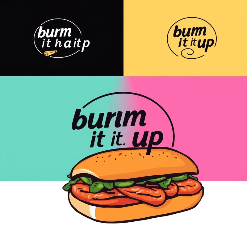 So iam going to be selling different kinds of fillings inside a pav bun Like the pictures I've sent you The concept is street food but with a modern elegant touch The color themes should be vibrant plus classy And the vibe am looking for is fun, energetic, vibrant, street food, fusion. am using indian pav but it will have flavours from around the world inside that indian bun the name is bun it up