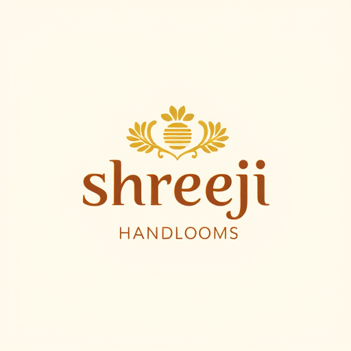 Professional logo design. culturally rooted logo for Shreeji Handlooms (श्रीजी हैंडलूम) that blends Indian tradition with modern minimalism. The design should feature elegant Devanagari typography with a woven or handcrafted feel, and a subtle motif—either a spindle/thread symbolizing craftsmanship or a peacock feather symbolizing divinity and grace. The color palette should include brown, gold, and red tones to convey warmth, artistry, and premium quality.