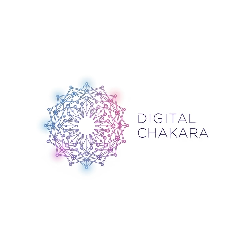 Design a creative and modern logo for “Digital Chakara”. The chakra should look artistic, energetic, and digital with soft glowing gradients. Include feminine and elegant touch with pastel purple, pink, and blue tones. Clean, minimal, and unique branding style.
