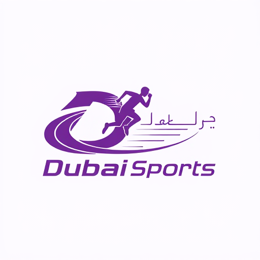 Professional logo design. Conceptual Description: The Dubai Sports logo embodies the dynamic spirit of athleticism while celebrating Dubai's identity as a global sports hub. The design features a stylized 'D' that curves gracefully to form a track-like path, symbolizing Dubai's journey toward sporting excellence. Within this path, a runner in full motion represents the energy, determination, and forward momentum of Dubai's sports community. The horizontal lines trailing behind the runner convey speed and progress, reflecting the emirate's rapid development in the sports sector. The typography combines modern elements with subtle Arabic-inspired curves, bridging tradition and innovation - a core value of Dubai's vision. The purple color palette represents ambition, creativity, and luxury, aligning with Dubai's premium positioning on the world stage. This logo is designed to inspire athletes and fans alike while being versatile enough for applications across all media formats and sizes.