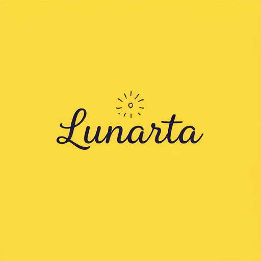 brand name "Lunarta", simple, cute, contemporary, feminine with a yellow background, without a slogan, sweet, happy, cheerful