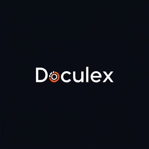 Professional logo design. "Create a modern, minimalistic logo for a YouTube documentary channel named 'Doculex'. The logo should feel cinematic, clean, and professional. Use a bold, sleek font for the word 'Doculex'. Incorporate a subtle symbol or icon related to documentaries, storytelling, or exploration — such as a film strip, camera lens, or globe — but keep it simple and abstract. The color palette should match dark themes with white or light elements for contrast, suitable for both dark and light backgrounds. The design should work well as a YouTube profile picture (circle format) and be instantly recognizable at small sizes."