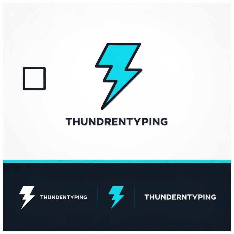 Professional logo design. Minimalist ultra-futuristic logo for "thundertyping". Single, bold lightning-bolt + subtle "T" monogram integration. Clean geometric shapes, negative space, sharp angles, high contrast, single-color primary (electric cyan) with optional dark/white variants. Very simplified lines so it vectorizes easily — no photo textures, no gradients that break into noise, focus on flat shapes and crisp outlines. Provide icon-only, stacked wordmark, and horizontal wordmark variations on transparent background. Output high resolution PNGs with transparent background.
