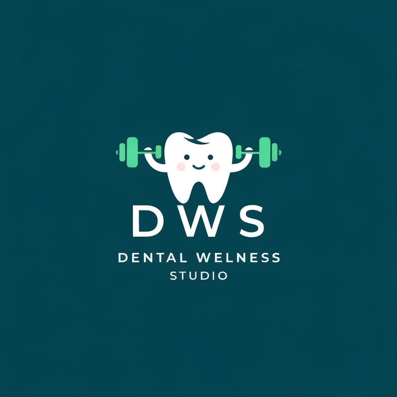 Professional logo design. Creative, minimal, and aesthetic logo design for "Dental Wellness Studio (DWS)", where a tooth character is lifting dumbbells or a barbell to symbolize strength, health, and wellness. The design should feel modern, vibrant, and premium, using shades of teal, aqua blue, and fresh green. The tooth illustration should be simple, clean, and not cartoonish, keeping it professional but with a clever wellness twist. Incorporate the DWS lettering in a sleek font below or around the tooth symbol, ensuring the overall design remains balanced, unique, and memorable.