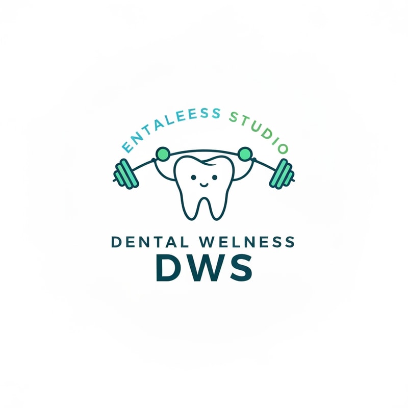 Professional logo design. Creative, minimal, and aesthetic logo design for "Dental Wellness Studio (DWS)", where a tooth character is lifting dumbbells or a barbell to symbolize strength, health, and wellness. The design should feel modern, vibrant, and premium, using shades of teal, aqua blue, and fresh green. The tooth illustration should be simple, clean, and not cartoonish, keeping it professional but with a clever wellness twist. Incorporate the DWS lettering in a sleek font below or around the tooth symbol, ensuring the overall design remains balanced, unique, and memorable.