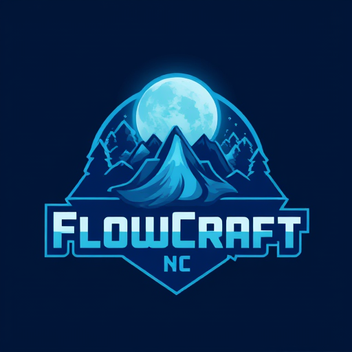 Professional logo design. so the server name is FlowCraft we are a geopl server themed with A moon in a logo minecraft theme