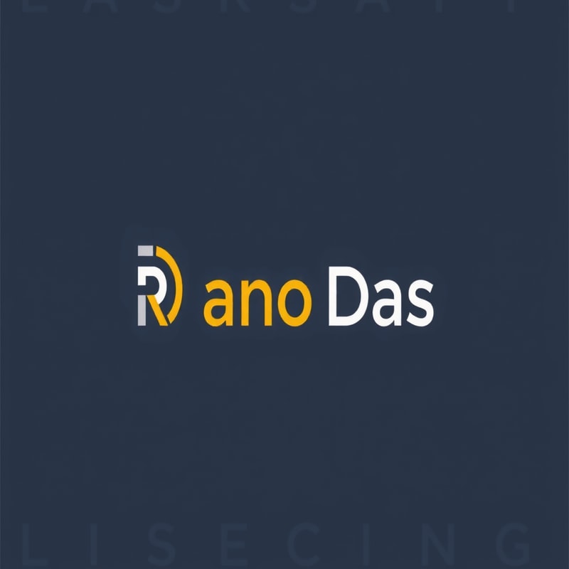 Emblem for a driving license broker agent named "Rano Das": A stylized shield incorporating a road and a car, deep blue and silver color palette, bold sans-serif typography. Design should influence trust and reliability, with clean lines and a modern touch, set against a white background.