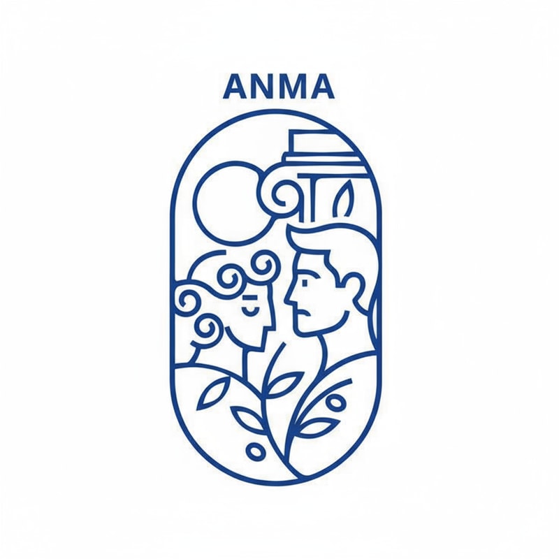 a linear logo of a woman and a man, like the given image, with the name anma above