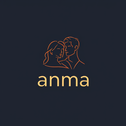 Professional logo design. a linear logo of a woman and a man, with the name anma above