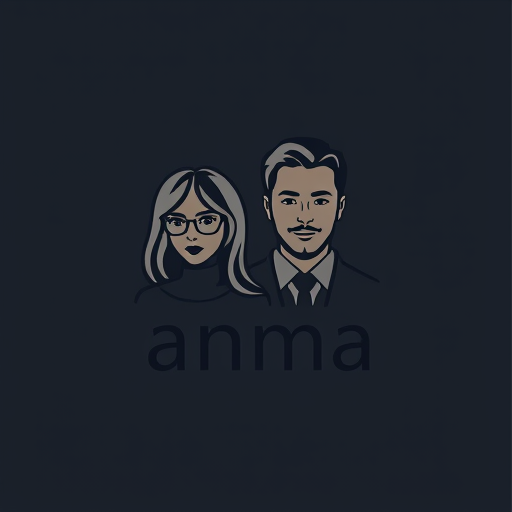 Professional logo design. a linear logo of a woman and a man, with the name anma above