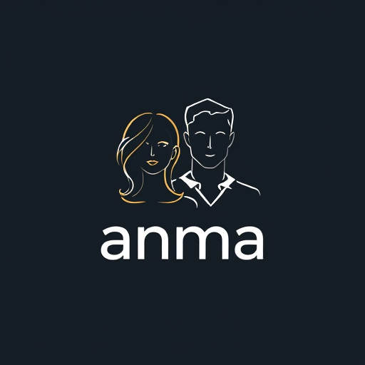 Professional logo design. a linear aritistic modern logo of a woman and a man, with the name anma above