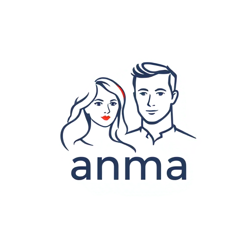 Professional logo design. a linear aritistic modern logo of a woman and a man, with the name anma above