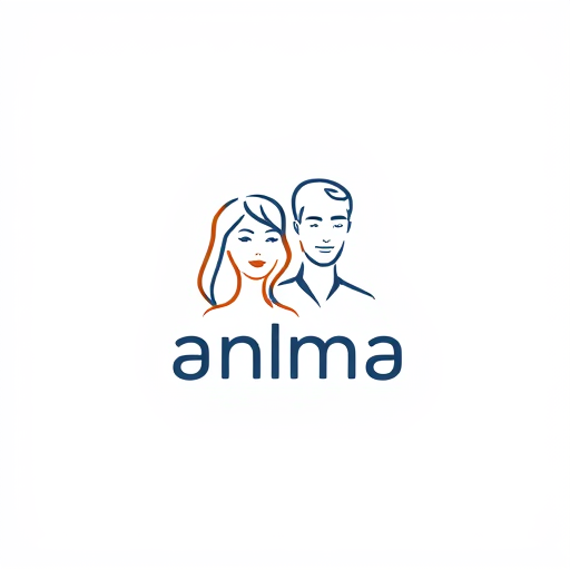 Professional logo design. a linear aritistic modern logo of a woman and a man combined, with the name anma above