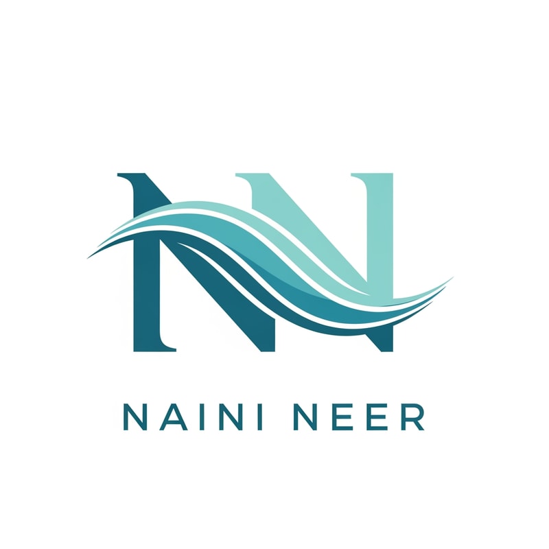“Design a modern minimal monogram logo for NAINI NEER where the letters ‘N N’ are creatively formed using flowing lake wave curves. The vertical strokes of the N should look clean and geometric, while the middle diagonal strokes transform into smooth water wave shapes. Use a clean flat-vector style with teal blue tones. No illustrations, no mountains—only a sophisticated monogram inspired by lake water forms. Very premium and minimal.”