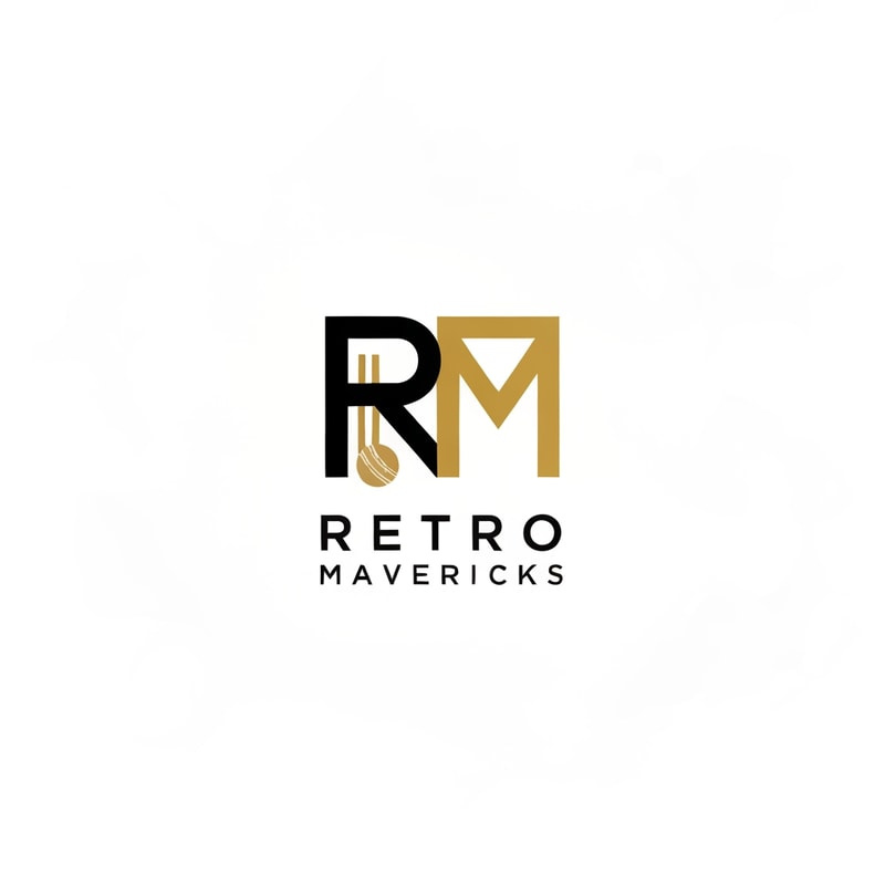 Create a minimal premium monogram logo for “RETRO MAVERICKS”.
Use stylized letters “RM” merged into a single geometric mark.
Add a small cricket symbol like a ball or stumps subtly.
Color palette: black, gold, and white.
Modern, luxury, clean vector design. No background.