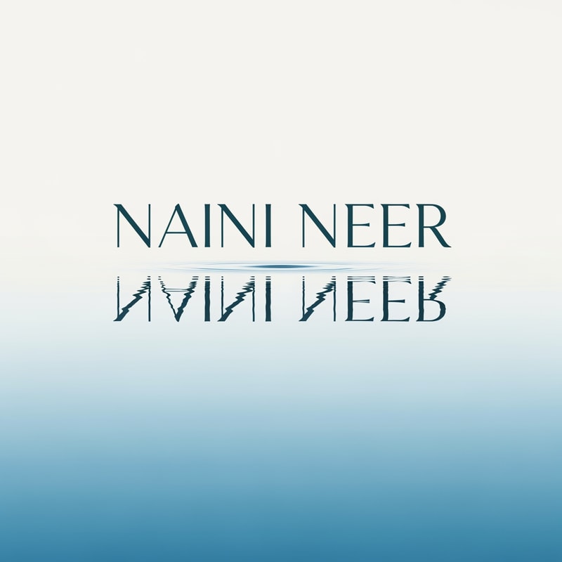 “Create an elegant modern logo for NAINI NEER where the text ‘NAINI NEER’ sits above a calm reflective lake. Show a soft mirror reflection of the letters on the water using a gentle blue gradient. Add very subtle wave distortion for realism. Keep the design minimal, airy, and clean, using deep navy or teal text. No mountains, no trees—just typography and water reflection in a premium style.”