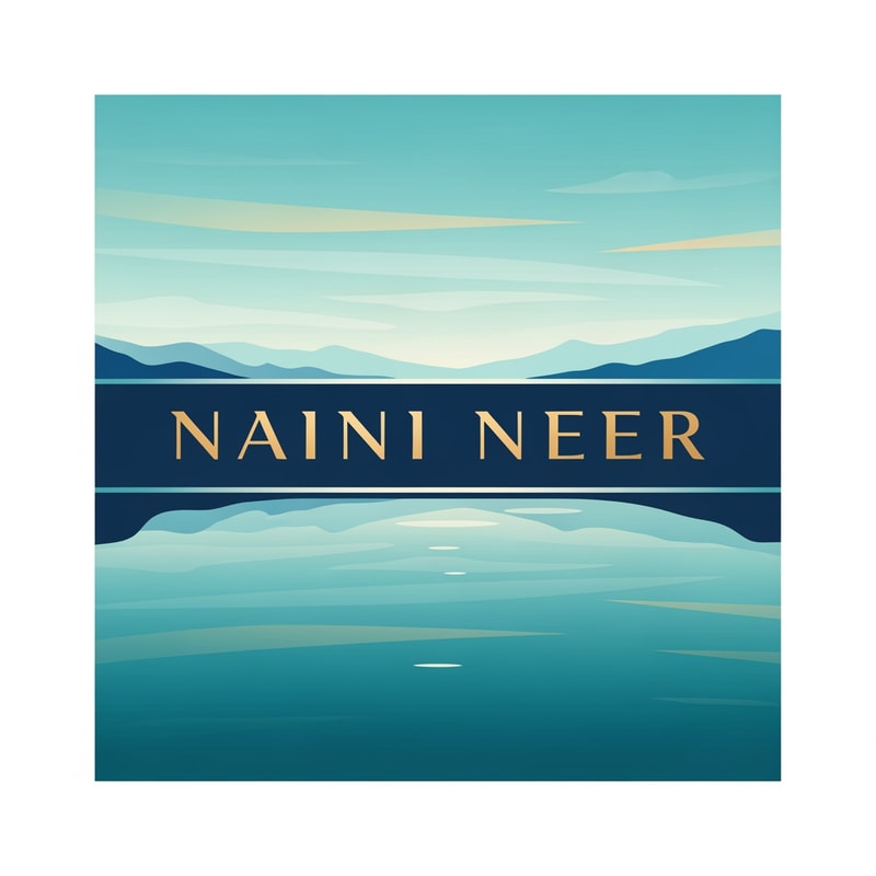 “Design a minimal luxury SQUARE logo for NAINI NEER.
Inside the square, divide the composition with a horizon line showing a tranquil lake at the bottom and a soft sky gradient at the top. Add a subtle mountain silhouette along the horizon. Use a clean flat-vector style with teal, navy, and soft gold accents.
Place the text NAINI NEER centered across the middle, aligned with the horizon line, using elegant modern serif typography. Keep the design minimal, balanced, and premium. No tagline.”