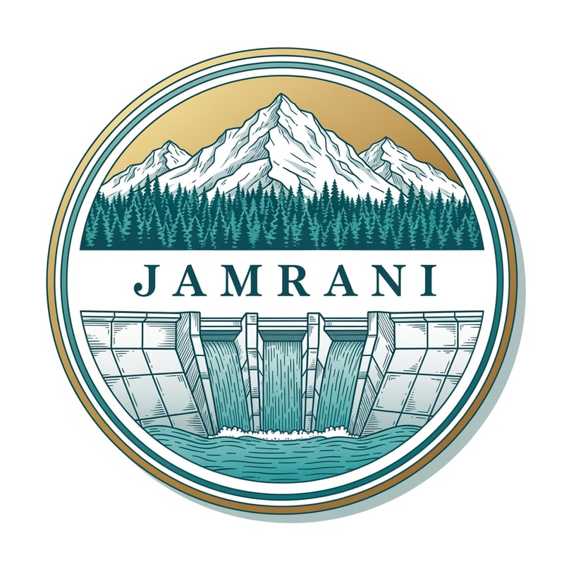 “Create a circular premium logo for the brand JAMRANI.
Inside the circle, illustrate a majestic snow mountain, dense pine forest, and a wide geometric dam in the mid-ground. Below the dam, show clean flowing turquoise water.
Use an engraved, vintage-illustration style with soft gold and teal gradients.
Place the brand name JAMRANI in elegant serif lettering across the center, integrated with the illustration but not covering the dam fully.
Add a double gold outer ring with subtle shadows.
Mood: natural, classic, trustworthy spring-water identity.”