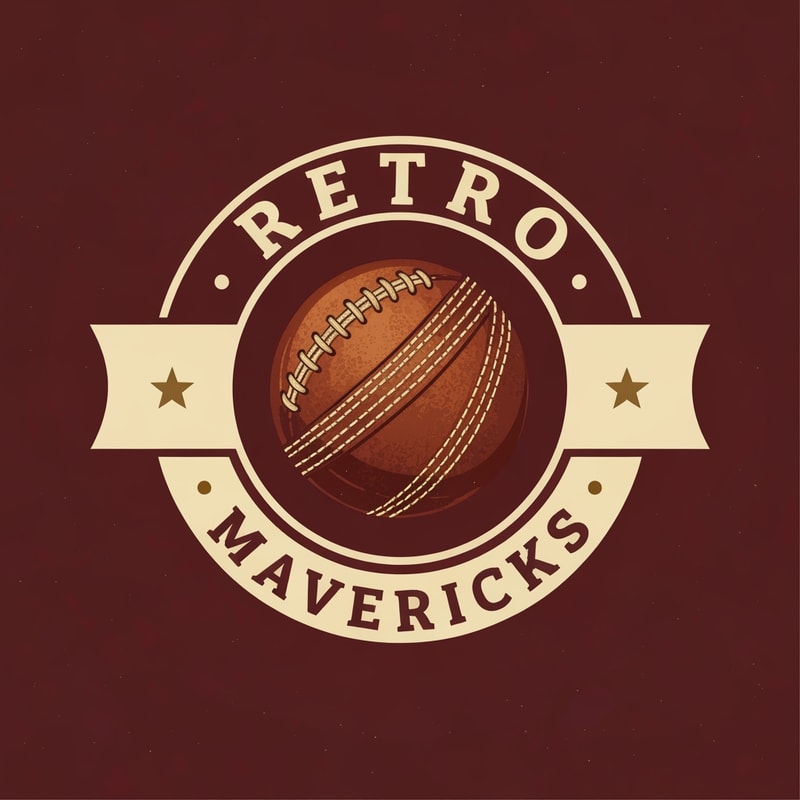 Design a retro-style cricket team logo for “RETRO MAVERICKS”.
Main element: a vintage leather cricket ball with stitching.
Design a circular badge with old-school typography.
Color palette: maroon, cream, gold.
Add subtle textures for retro feel but keep modern sharpness.
Clean vector finish, no background.