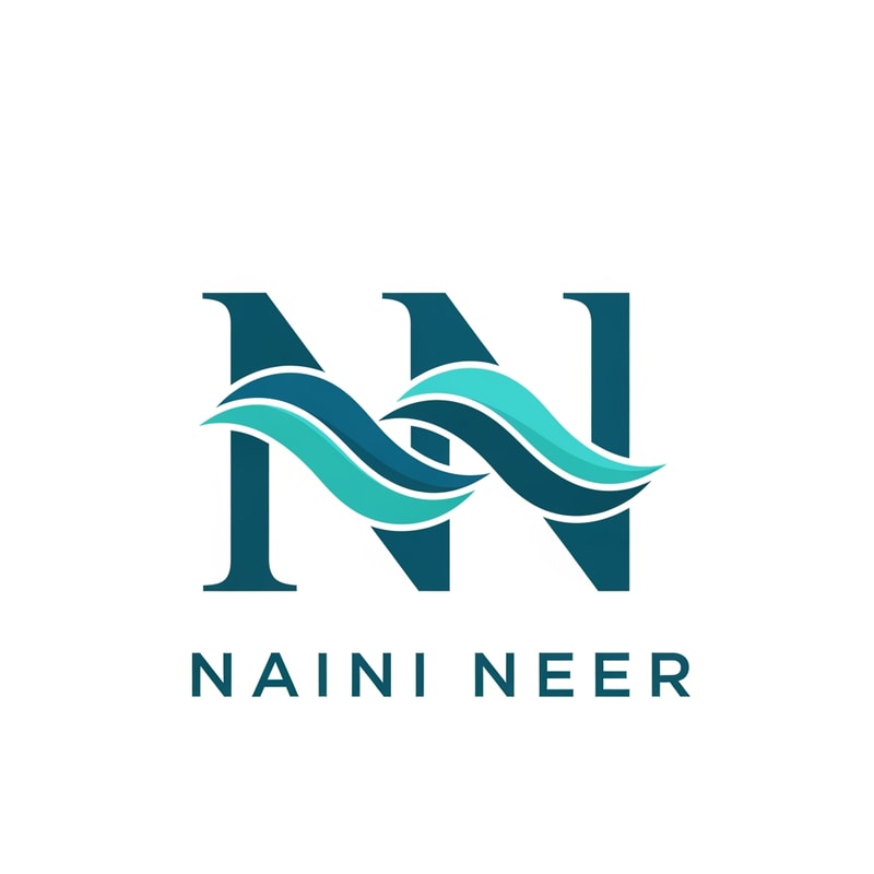 “Design a modern minimal monogram logo for NAINI NEER where the letters ‘N N’ are creatively formed using flowing lake wave curves. The vertical strokes of the N should look clean and geometric, while the middle diagonal strokes transform into smooth water wave shapes. Use a clean flat-vector style with teal blue tones. No illustrations, no mountains—only a sophisticated monogram inspired by lake water forms. Very premium and minimal.”