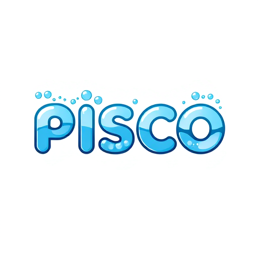Professional logo design. Create a modern and refreshing wordmark logo for the brand name “PISCO”, designed in the same style as the bubble-effect “WATER” logo. The typography should be bold, rounded, and clean, with each letter filled with multiple overlapping circles in various shades of blue, representing bubbles and water purity. The bubbles should gradually disperse outward from the top of each letter, creating a dynamic dissolving effect that emphasizes freshness and movement. Use gradient tones ranging from light aqua to deep navy to give depth and vibrancy to the design. The overall look must be playful yet professional, symbolizing clarity, hydration, and purity, while keeping the background clean white to maximize contrast and ensure the brand name “PISCO” stands out clearly.