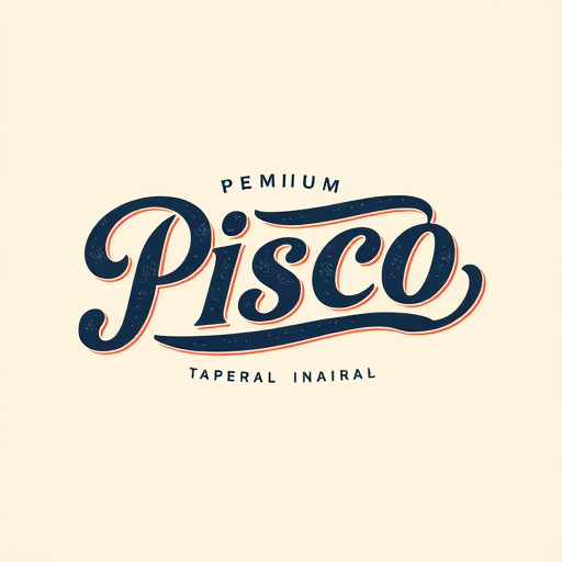 Professional logo design. Create a vintage-inspired wordmark logo for the brand name “PISCO”, designed in the style of classic cola brands like the historic Pepsi-Cola typography. The letters should be hand-drawn with bold, flowing, script-style curves, combining elegance with a retro aesthetic. The strokes must have dynamic thickness—thicker downstrokes and thinner upstrokes—to give a calligraphic, energetic rhythm. The logo should feature dramatic swashes and extended flourishes, especially in the first and last letters, so that the wordmark feels balanced yet eye-catching. Each letter must connect smoothly, with playful movement but still maintaining readability. The design should convey heritage, tradition, and trust, while also adapting to a premium mineral water identity. Use bold black or deep navy as the primary color for timeless impact, with the option of red or white highlights for vintage flair. The final composition must look iconic, suitable for large signage, bottle labels, and packaging, while maintaining a nostalgic yet powerful personality.