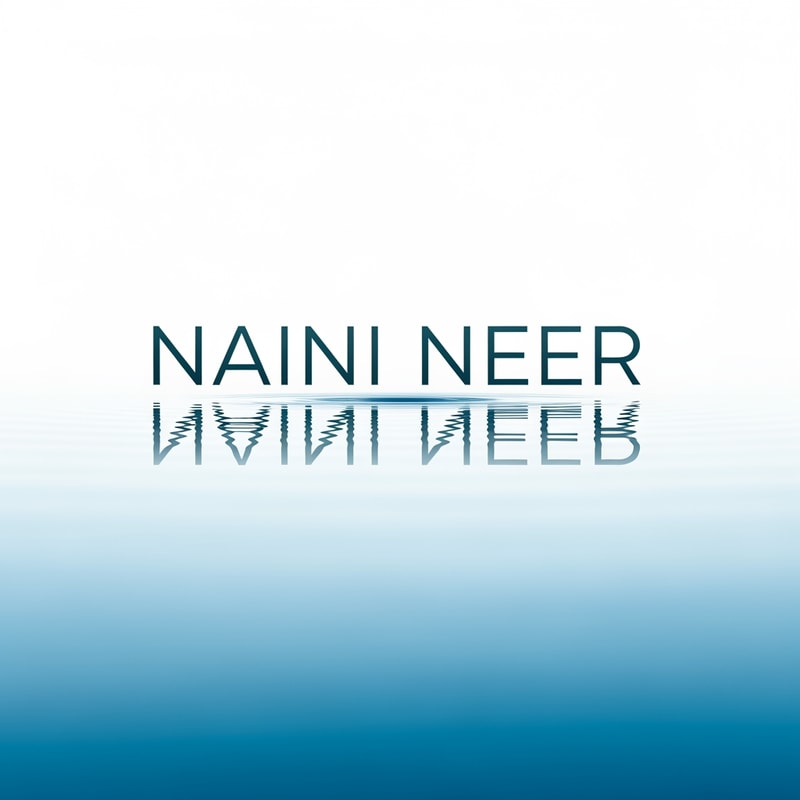 “Create an elegant modern logo for NAINI NEER where the text ‘NAINI NEER’ sits above a calm reflective lake. Show a soft mirror reflection of the letters on the water using a gentle blue gradient. Add very subtle wave distortion for realism. Keep the design minimal, airy, and clean, using deep navy or teal text. No mountains, no trees—just typography and water reflection in a premium style.”