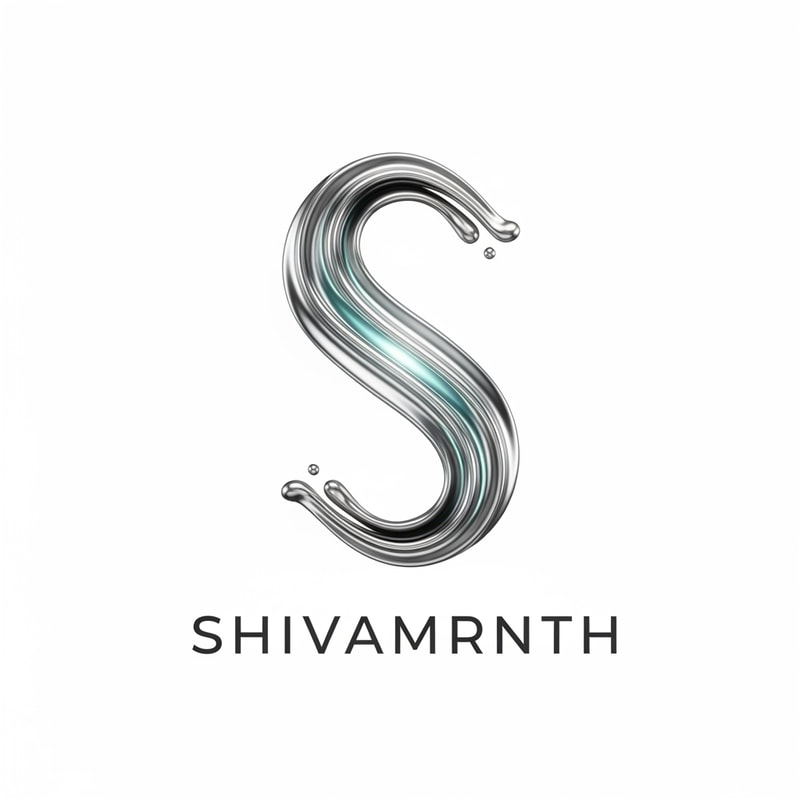 “Create a premium minimalistic logo for the brand ‘SHIVAMRNTH’. Design a flowing liquid-silver monogram ‘S’ formed from smooth metallic water streams. Use ultra-clean reflections, soft aqua glow, and balanced symmetry. Background pure white. No icons, no bottle shapes. Feel: scientific, luxury, timeless pu