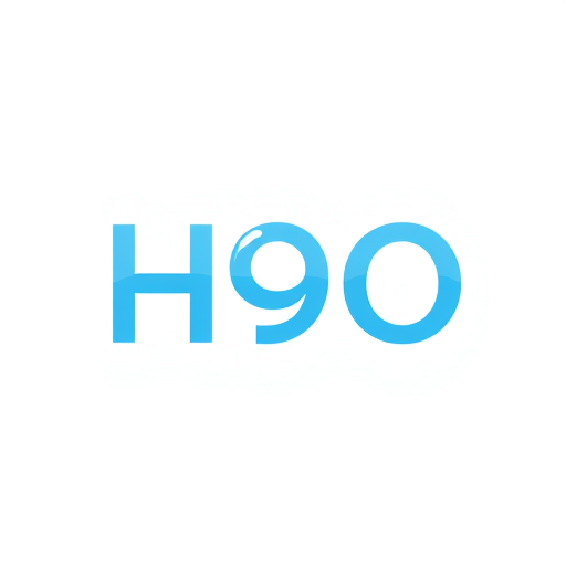 Professional logo design. Design a premium logo for H9O where the number “9” is stylized as a crystal-clear water droplet, while “H” and “O” remain bold modern letters. Use aqua-blue gradients with subtle reflections to emphasize freshness and purity.
