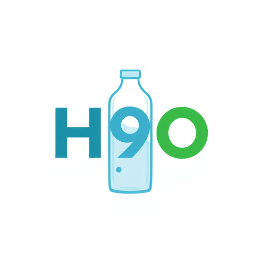 Professional logo design. Design a logo for H9O where the “O” is replaced with the outline of a glass water bottle. Keep the rest of the typography bold and clean, emphasizing eco-friendliness and purity.