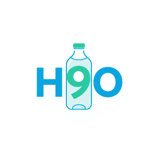 Professional logo design. Design a logo for H9O where the “O” is replaced with the outline of a glass water bottle. Keep the rest of the typography bold and clean, emphasizing eco-friendliness and purity.