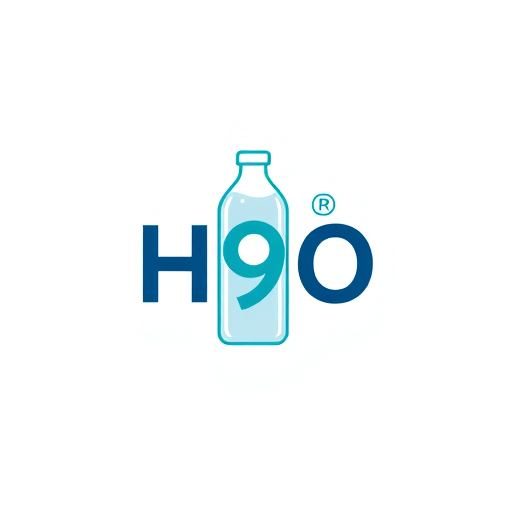 Professional logo design. Design a logo for H9O where the “O” is replaced with the outline of a glass water bottle. Keep the rest of the typography bold and clean, emphasizing eco-friendliness and purity.