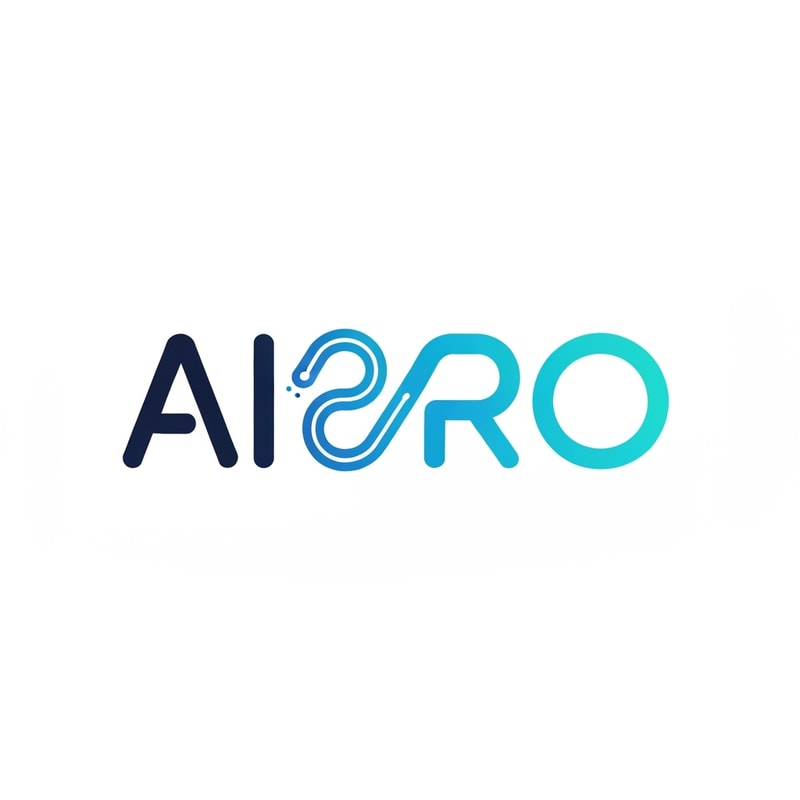 Create a clean and modern wordmark logo for AIRO, where the letter “O” transforms into an infinity loop made of blue fluid lines symbolizing continuous purification and intelligent recycling. The font should be sleek and rounded, with gradient tones shifting from dark navy (AI) to bright aqua (RO). The look should represent innovation, sustainability, and constant improvement powered by AI.