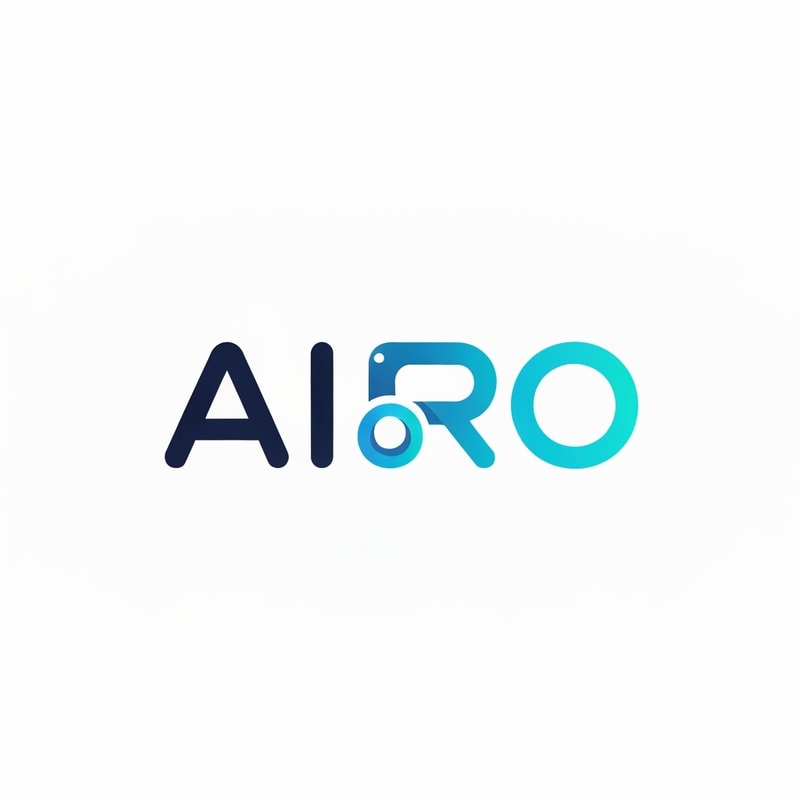 Create a clean and modern wordmark logo for AIRO, where the letter “O” transforms into an infinity loop made of blue fluid lines symbolizing continuous purification and intelligent recycling. The font should be sleek and rounded, with gradient tones shifting from dark navy (AI) to bright aqua (RO). The look should represent innovation, sustainability, and constant improvement powered by AI.