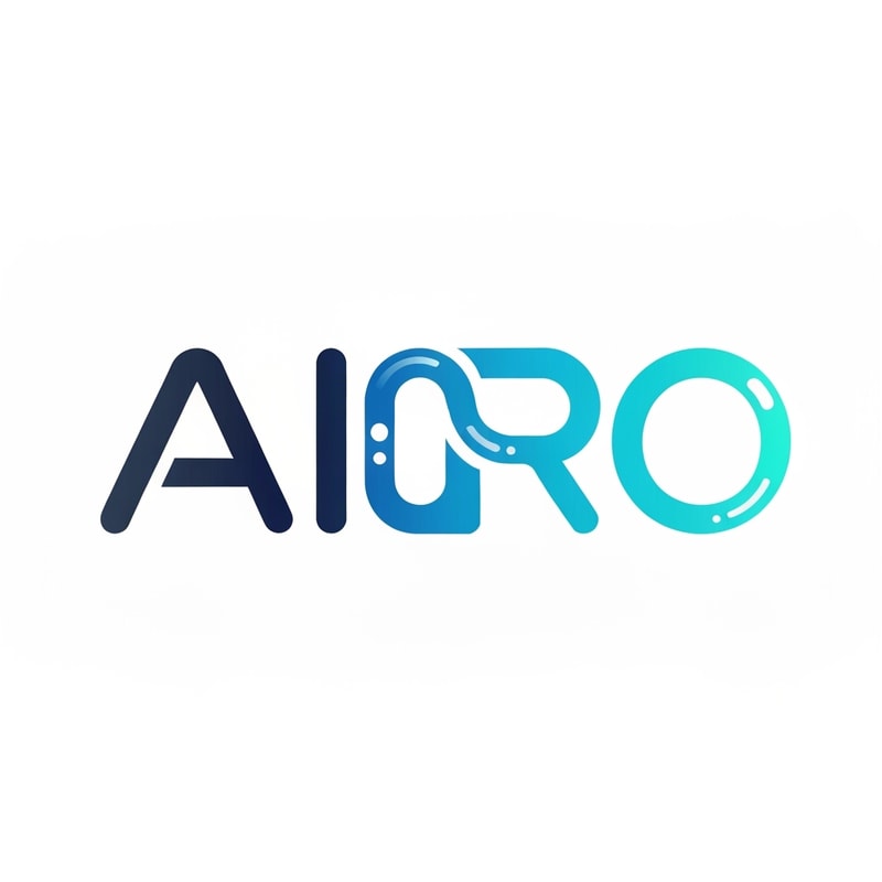 Create a clean and modern wordmark logo for AIRO, where the letter “O” transforms into an infinity loop made of blue fluid lines symbolizing continuous purification and intelligent recycling. The font should be sleek and rounded, with gradient tones shifting from dark navy (AI) to bright aqua (RO). The look should represent innovation, sustainability, and constant improvement powered by AI.