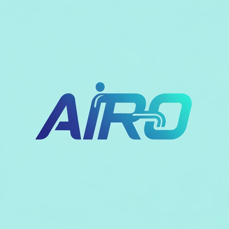 Create a bold lettermark logo for AIRO with strong typography and a gradient transition from deep blue to aqua. The “I” and “R” should be subtly connected with a flowing line or pipe, representing water flow. The font style should be futuristic and tech-oriented, slightly italic to suggest movement. Overall mood: energetic, professional, and sleek — suitable for a tech-driven product line.