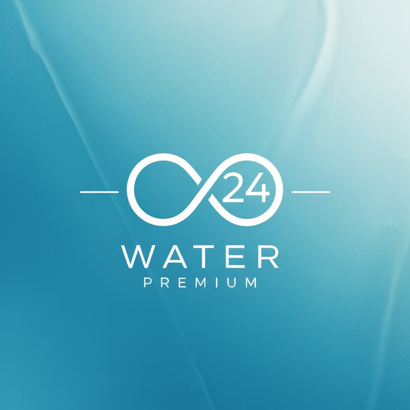 Create a sleek minimal logo for WATER 24 where “24” is designed inside a stylized infinity loop, showing continuous purity.
WATER wordmark is futuristic, geometric, and premium.
Keep logo lightweight, minimal, and perfectly proportioned.
Colors: pure blue, soft cyan, crisp white.
No shadows, no 3D — clean vector.
Background: glassy aqua texture or gradient.