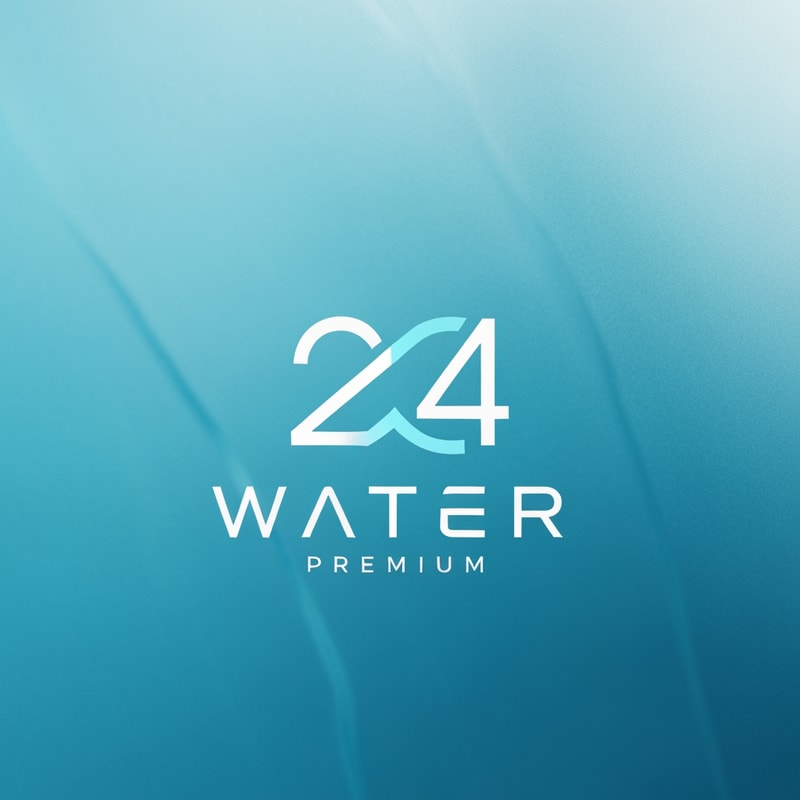Create a sleek minimal logo for WATER 24 where “24” is designed inside a stylized infinity loop, showing continuous purity.
WATER wordmark is futuristic, geometric, and premium.
Keep logo lightweight, minimal, and perfectly proportioned.
Colors: pure blue, soft cyan, crisp white.
No shadows, no 3D — clean vector.
Background: glassy aqua texture or gradient.