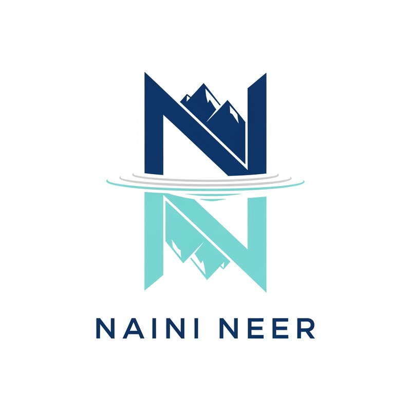 Create a premium flat vector logo for the brand name “NAINI NEER”.
Design concept: a monogram using the letters “N” and “N”, arranged in a mirror-reflection style inspired by Naini Lake.
Top “N” represents mountains and hills around Naini Lake.
Bottom “N” appears as a subtle reflection, slightly lighter or thinner, symbolizing calm lake water.
Place a smooth horizontal ripple line between the two N letters to represent the lake surface.
Style: minimal, modern, high-end, symmetrical, ultra-clean vector shapes.
Color palette: deep lake blue, aqua blue, light grey.
Typography: elegant bold sans-serif for “NAINI NEER”, stable and premium.
Background: pure white.
No shadows, no gradients unless extremely micro, no textures.
Output must look luxurious and iconic, suitable for a premium bottled-water brand.