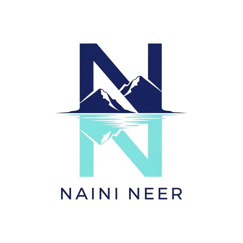 Create a premium flat vector logo for the brand name “NAINI NEER”.
Design concept: a monogram using the letters “N” and “N”, arranged in a mirror-reflection style inspired by Naini Lake.
Top “N” represents mountains and hills around Naini Lake.
Bottom “N” appears as a subtle reflection, slightly lighter or thinner, symbolizing calm lake water.
Place a smooth horizontal ripple line between the two N letters to represent the lake surface.
Style: minimal, modern, high-end, symmetrical, ultra-clean vector shapes.
Color palette: deep lake blue, aqua blue, light grey.
Typography: elegant bold sans-serif for “NAINI NEER”, stable and premium.
Background: pure white.
No shadows, no gradients unless extremely micro, no textures.
Output must look luxurious and iconic, suitable for a premium bottled-water brand.