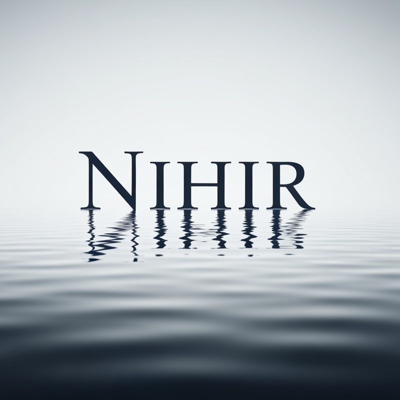 Design a premium logo for "NIHIR" using elegant serif typography with reflection.

Typography:
- Clean, high-end serif font
- Center aligned

Water effect:
- Add a soft reflection below the text
- Reflection slightly blurred and faded
- Perfect symmetry

Important:
- No waves, no distortion
- Only calm water surface reflection

Style:
- Luxury, calm, minimal

Color:
- Deep navy or monochrome

Background:
- Light gradient or dark premium background

Lighting:
- Soft cinematic lighting