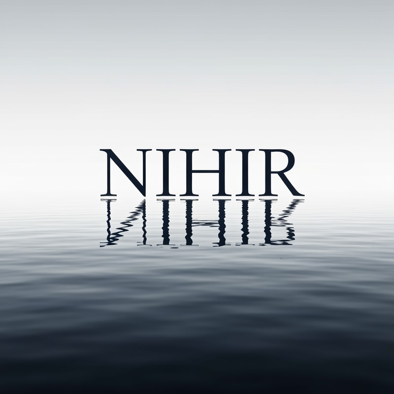 Design a premium logo for "NIHIR" using elegant serif typography with reflection.

Typography:
- Clean, high-end serif font
- Center aligned

Water effect:
- Add a soft reflection below the text
- Reflection slightly blurred and faded
- Perfect symmetry

Important:
- No waves, no distortion
- Only calm water surface reflection

Style:
- Luxury, calm, minimal

Color:
- Deep navy or monochrome

Background:
- Light gradient or dark premium background

Lighting:
- Soft cinematic lighting
