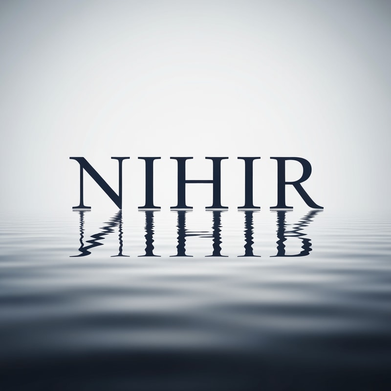Design a premium logo for "NIHIR" using elegant serif typography with reflection.

Typography:
- Clean, high-end serif font
- Center aligned

Water effect:
- Add a soft reflection below the text
- Reflection slightly blurred and faded
- Perfect symmetry

Important:
- No waves, no distortion
- Only calm water surface reflection

Style:
- Luxury, calm, minimal

Color:
- Deep navy or monochrome

Background:
- Light gradient or dark premium background

Lighting:
- Soft cinematic lighting