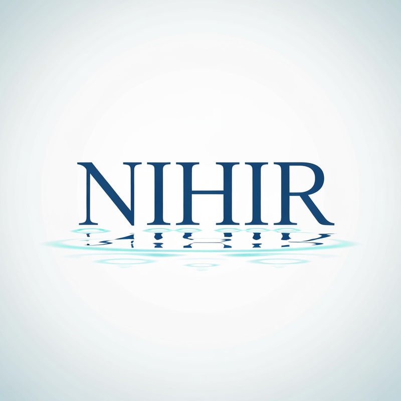 Design a minimal premium logo for "NIHIR" using elegant serif typography.

Typography:
- Clean bold serif font
- Balanced and refined

Water concept:
- Add a very subtle ripple interaction
- Either:
  • small ripple rings below text
  OR
  • slight distortion in baseline of letters

Important:
- Ripple must be extremely minimal and only visible on close observation

Style:
- Scientific, calm, minimal luxury

Color:
- Deep blue with soft aqua accent

Background:
- White or light gradient

Lighting:
- Flat or very soft glow